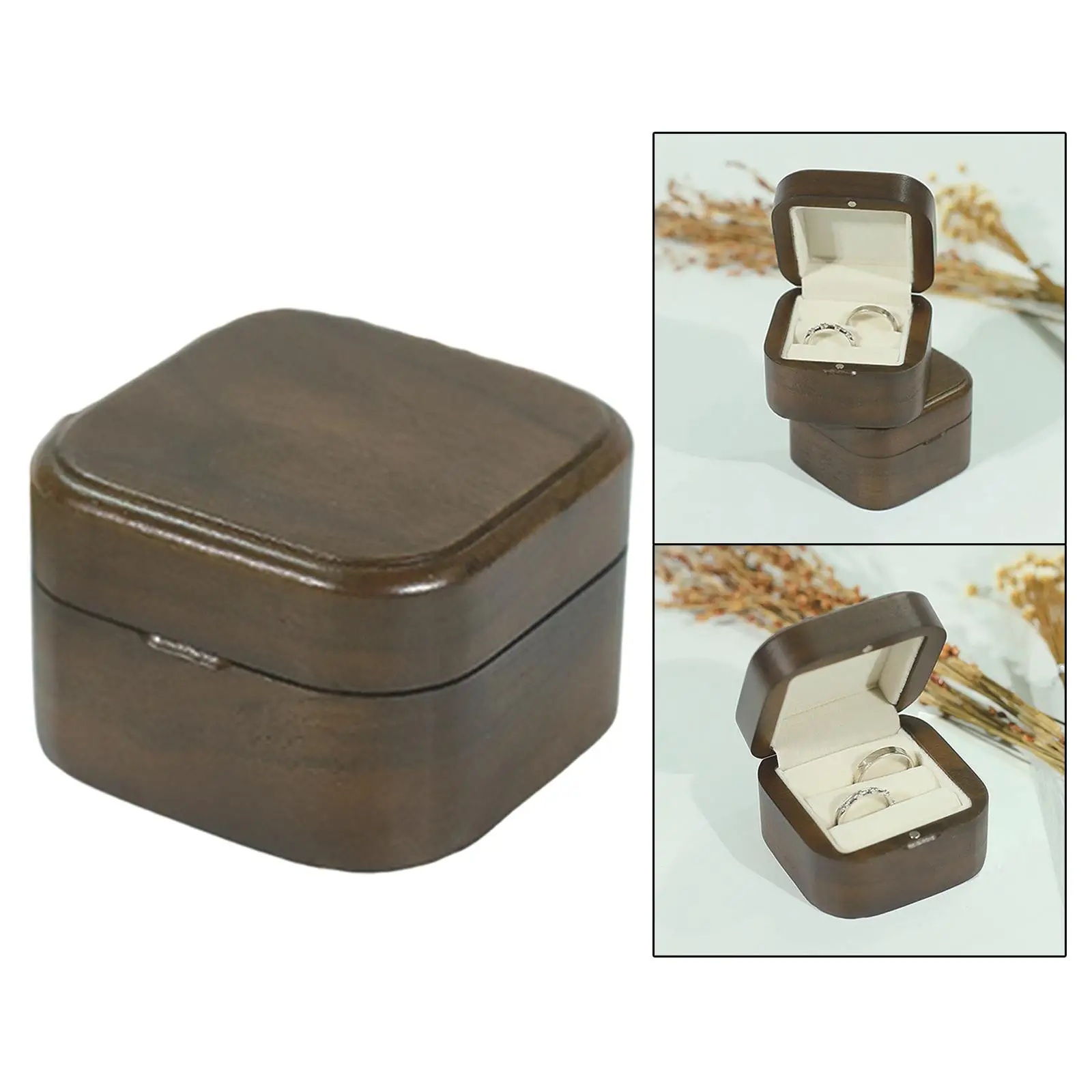 

Walnut Wood Ring Box Couple Rings Holder Double Ring Box for Anniversary
