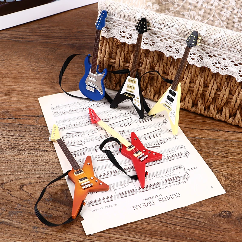 

Dollhouse Miniature Music Guitar Musical Instrument House Decor Model Toy Desktop Ornament Kids Gift