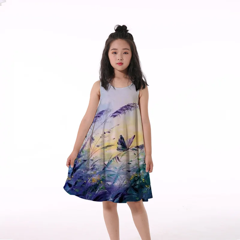 

Girls 3D Print Dresses Kids Girl Party Sleeveless Princess Dress Tank 3D Print Pretty Butterfly Floral Dress 4-14Y