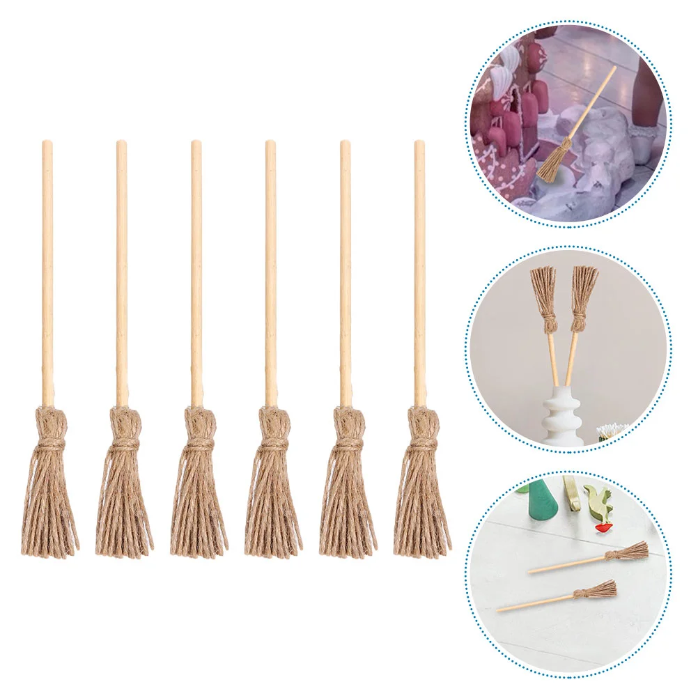 

6Pcs Broom Craft Decoration Witches Prop Broom Models for Kitchen Garden Miniature House Party Decor Holiday Ornaments