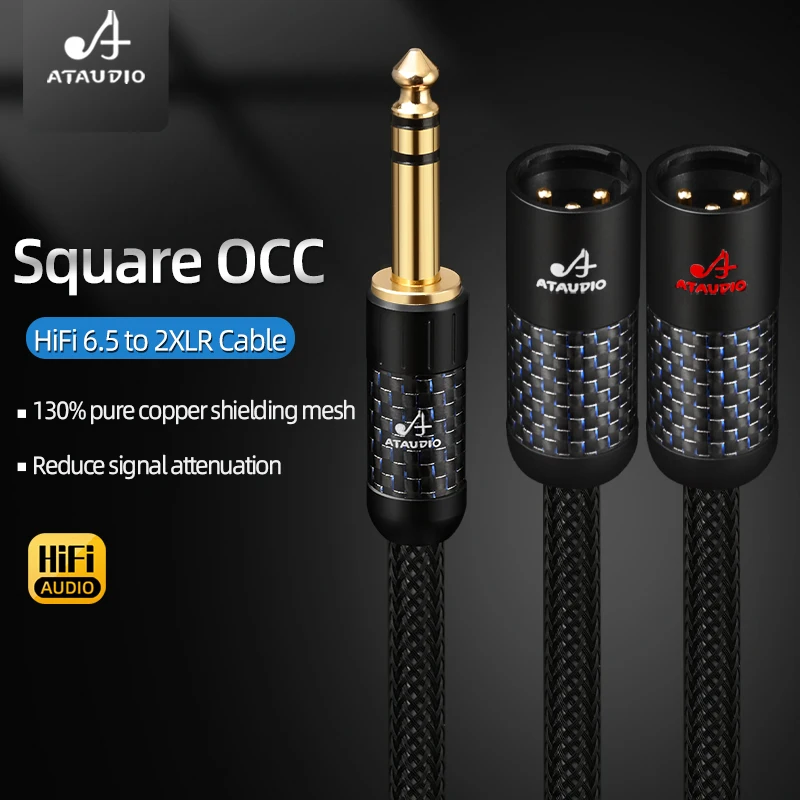 Фото Аудиокабель ATAUDIO HiFi 6.5 на 2XLR, из чистой меди, с разъемом TRS 6.5 мм на XLR (гнездо/штекер) для микшера и усилителя №1