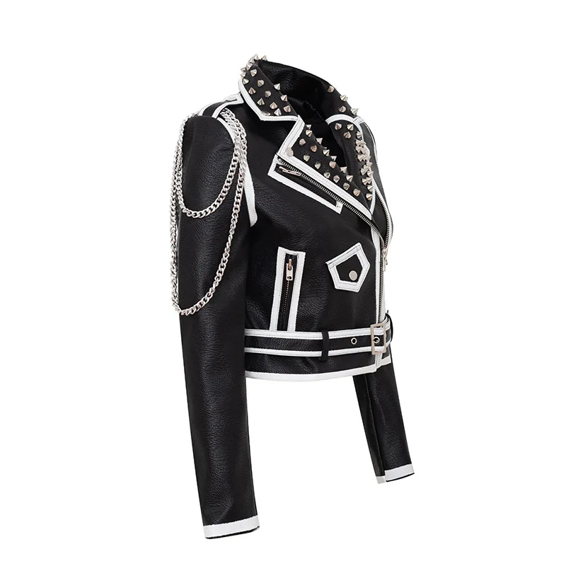 Women's spring and autumn new street motorcycle girl personality skull print heavy industry rivet short leather jacket spot