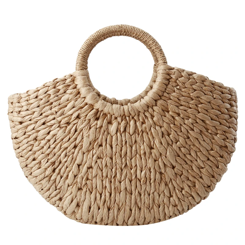 

Women Woven Handbag Rattan Wicker Straw Half Round Bag Fashion Large Capacity Female Casual Travel Tote Bolsos