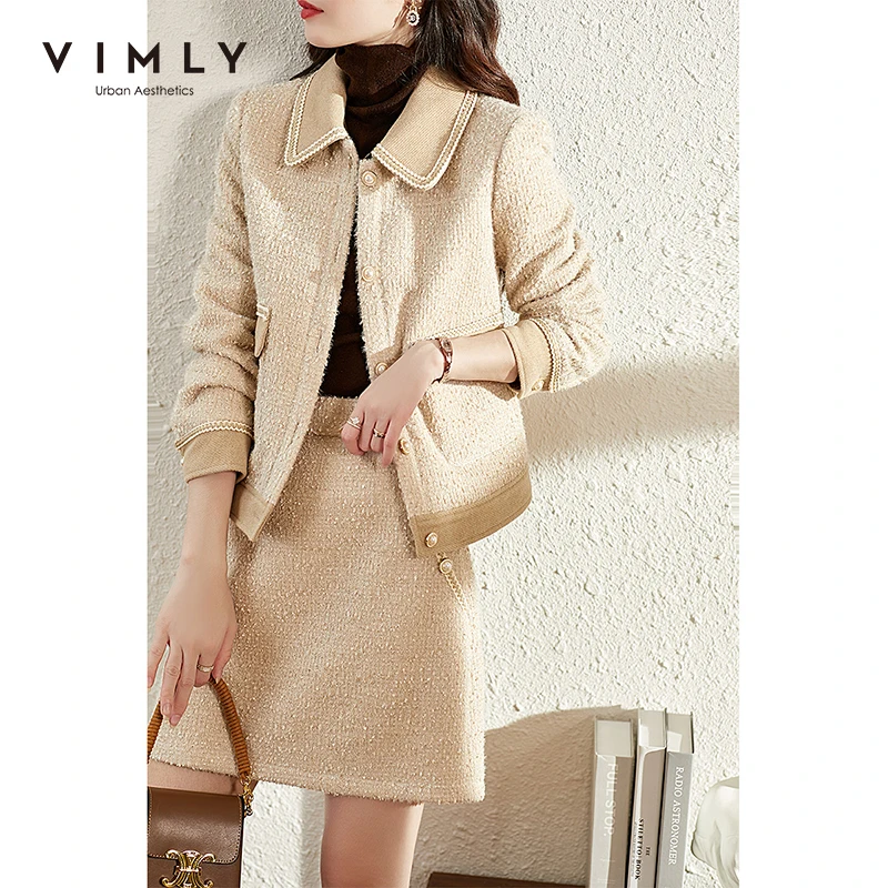 Зимний теплый костюм Vimly куртка элегантные офисные твидовые куртки
