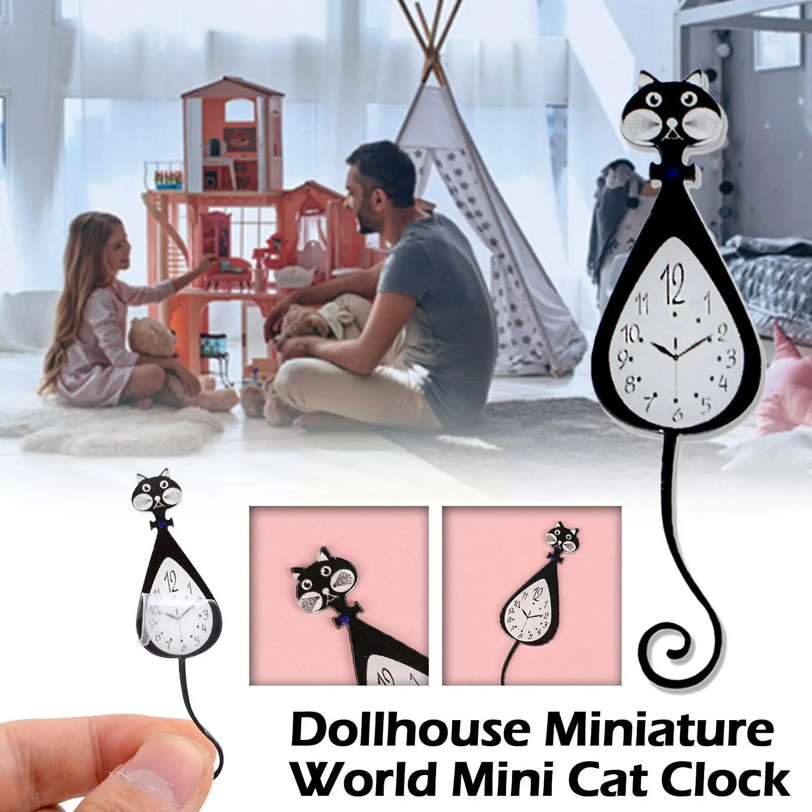 

1:12 Dollhouse Miniature World Mini Cat Clock Scene Lovely Simulation Accessories Animal Miniature Living Room Doll Kitchen Z6T2
