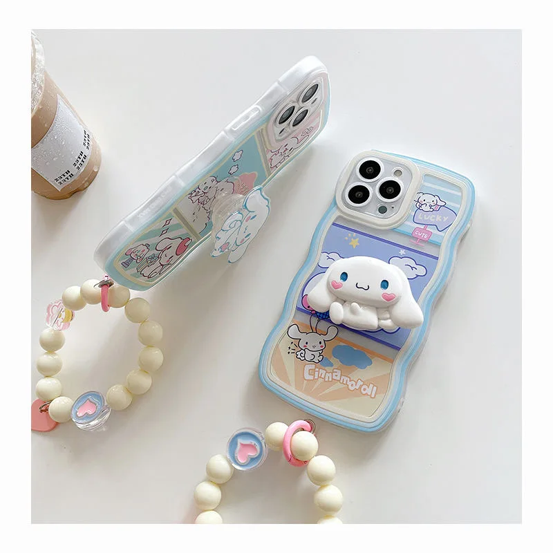 Милый чехол Sanrios Cinnamoroll Bracket Curly для Samsung Galaxy S10 S20 S20FE S21 S21FE S22 S23 S24 S25 S8 S9 Ultra Plus 4G 5G