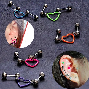 Stainless Steel Ear Studs Earrings Cartilage Piercing Heart Industrial Barbell Lobe Conch Helix Pircing Body Jewelry Accessories