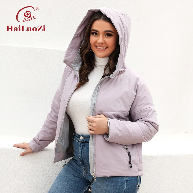 HaiLuoZi 2022 New Women's Jacket Spring Women Casual Short Plus Size Coat Fashion Splicing Warm Female Hooded Cotton Parkas 7871