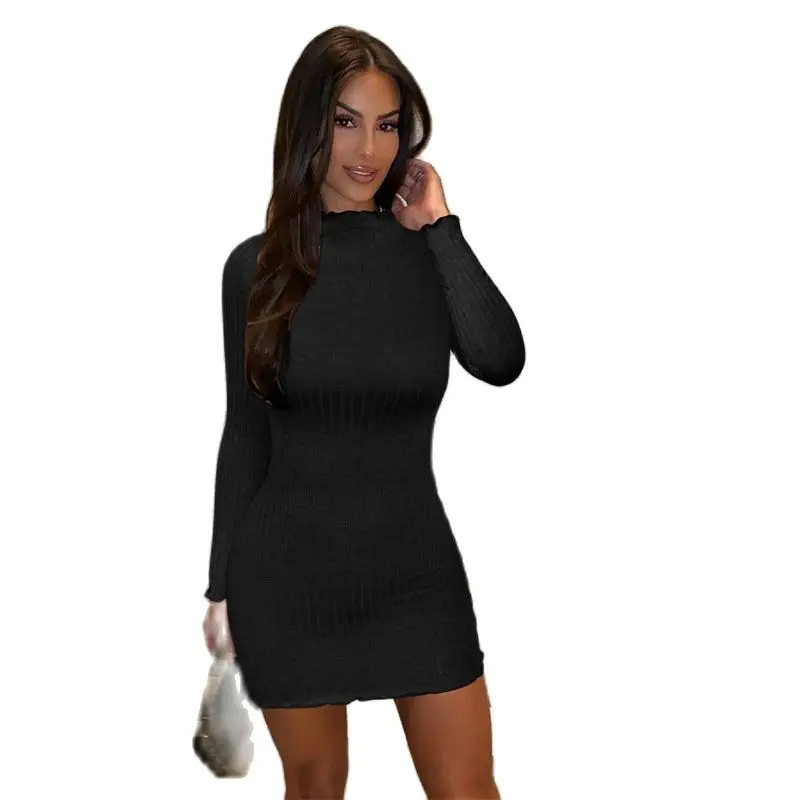 

2022 Autumn And Winter New Products High-End Knitted Dress Fashion Wood Ears Bag Hip Mini Skirt Women