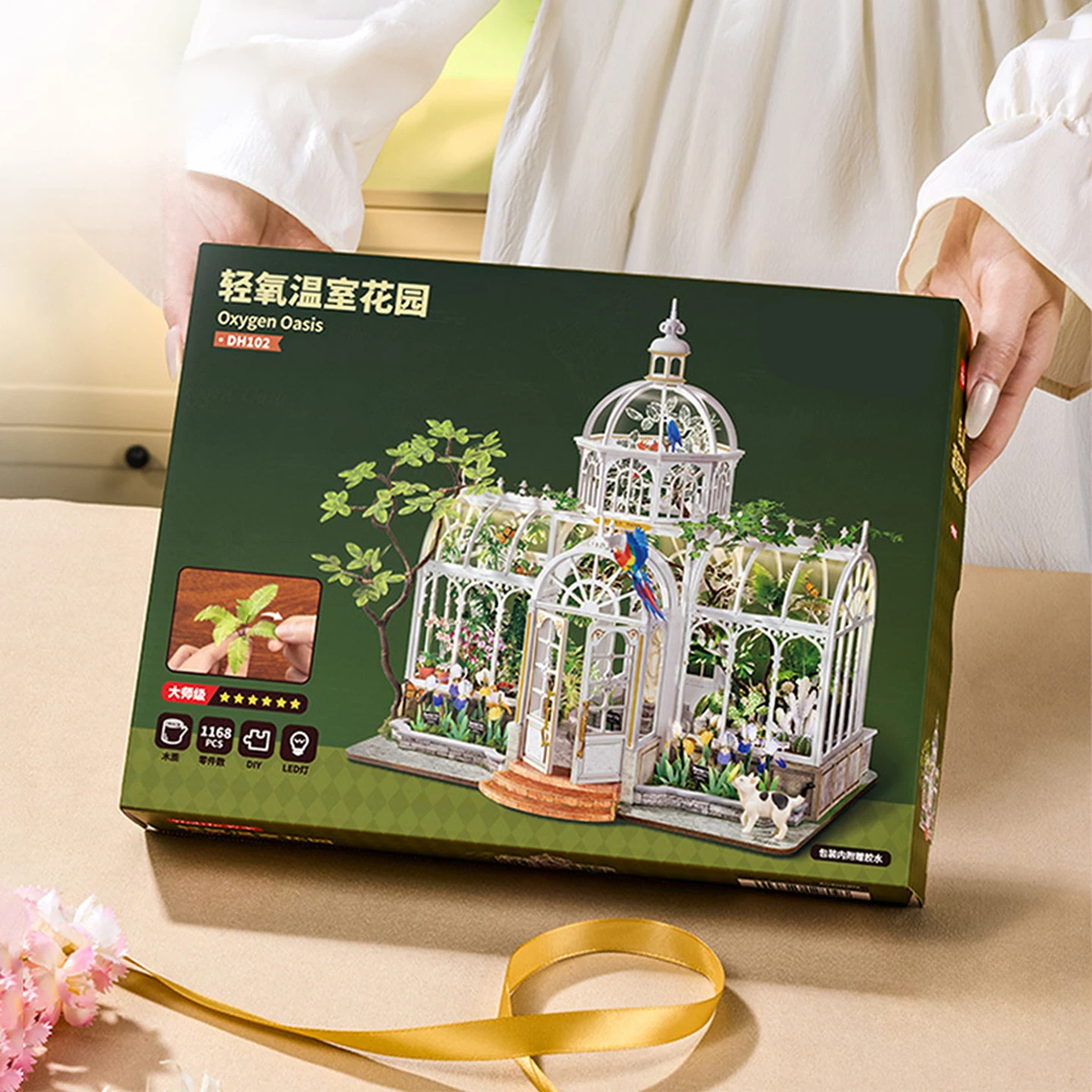 Фото Набор для сборки миниатюрного садового домика-теплицы DIY Light Oxygen Greenhouse – 3D деревянный пазл, романтическая модель художественного коттеджа со светодиодной подсветкой, подарок на день рождения №5