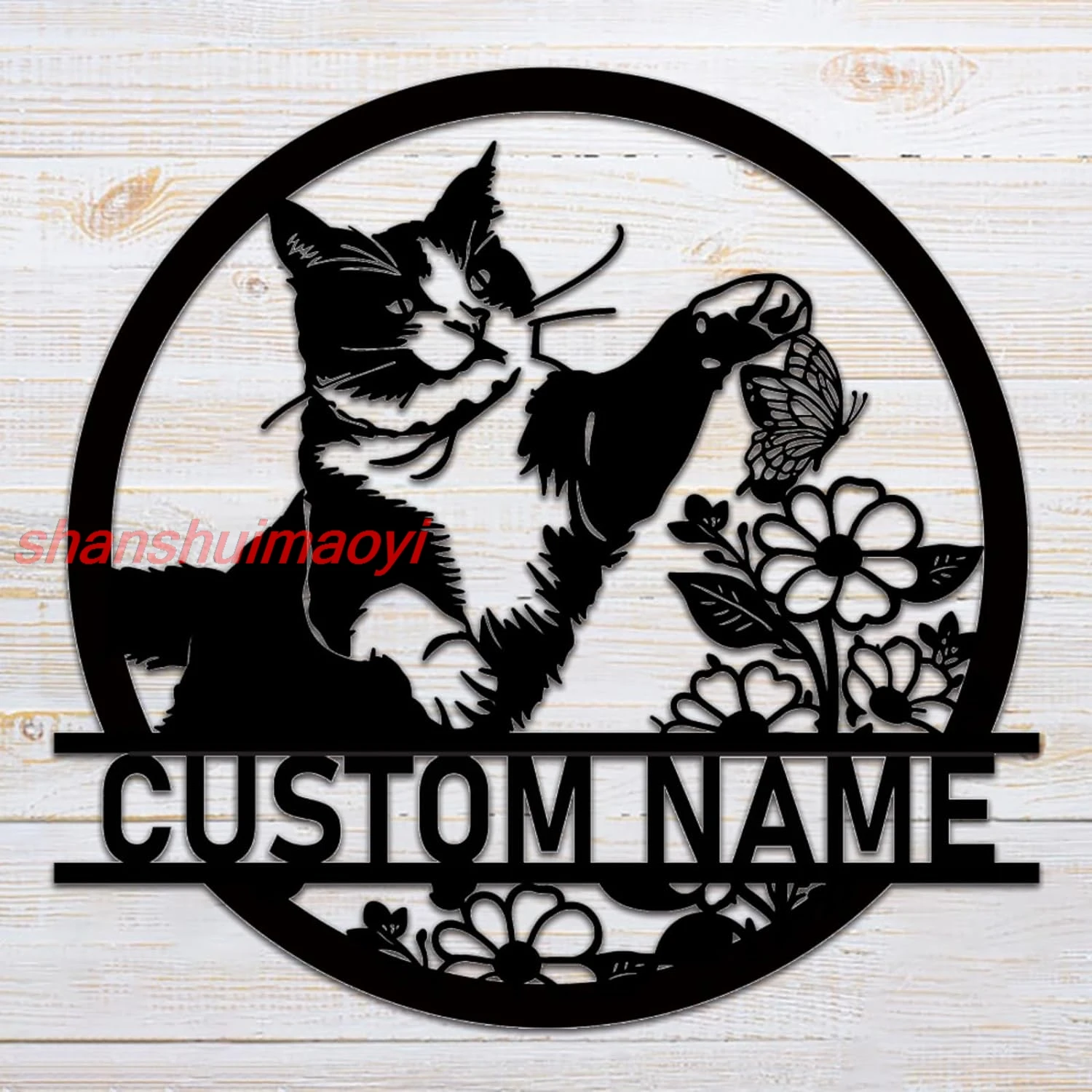 Изготовленная на заказ табличка MAI с изображением кота и цветка Ersonalized Sign Home Decor