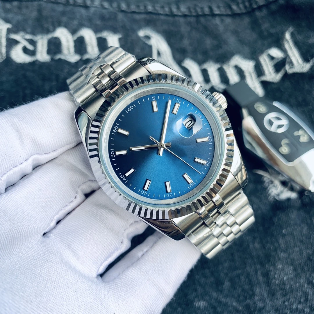 

Мужские автоматические механические часы из нержавеющей стали, серебристые, золотистые, черные, синие