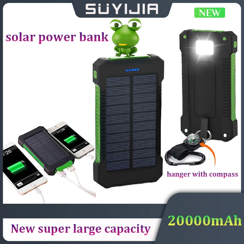 

Solar Power Bank 8Ah 10AH 20Ah Universal Mobile Phone Super Large Capacity Outdoor Compass Charging Treasure LED Distress Light
