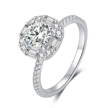 Женское Обручальное кольцо серебристое покрытое платиной муассанитом - купить