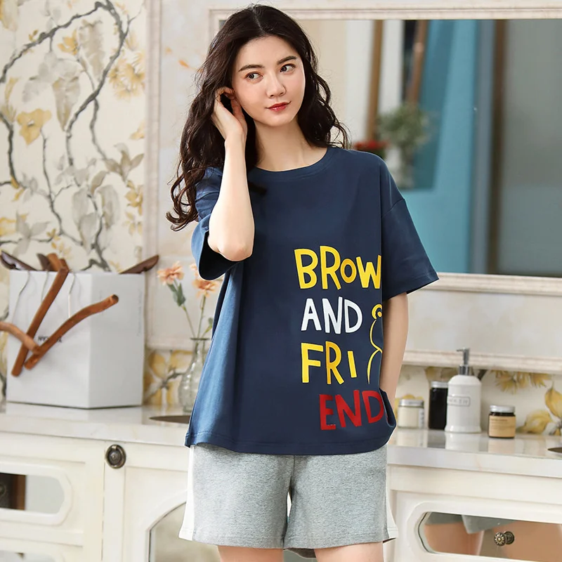 Summer Pajamas Women's Sweet Casual Cotton Short Sleeved Shorts Two-piece Set Can Be Worn Outside Home Suit pajama sets