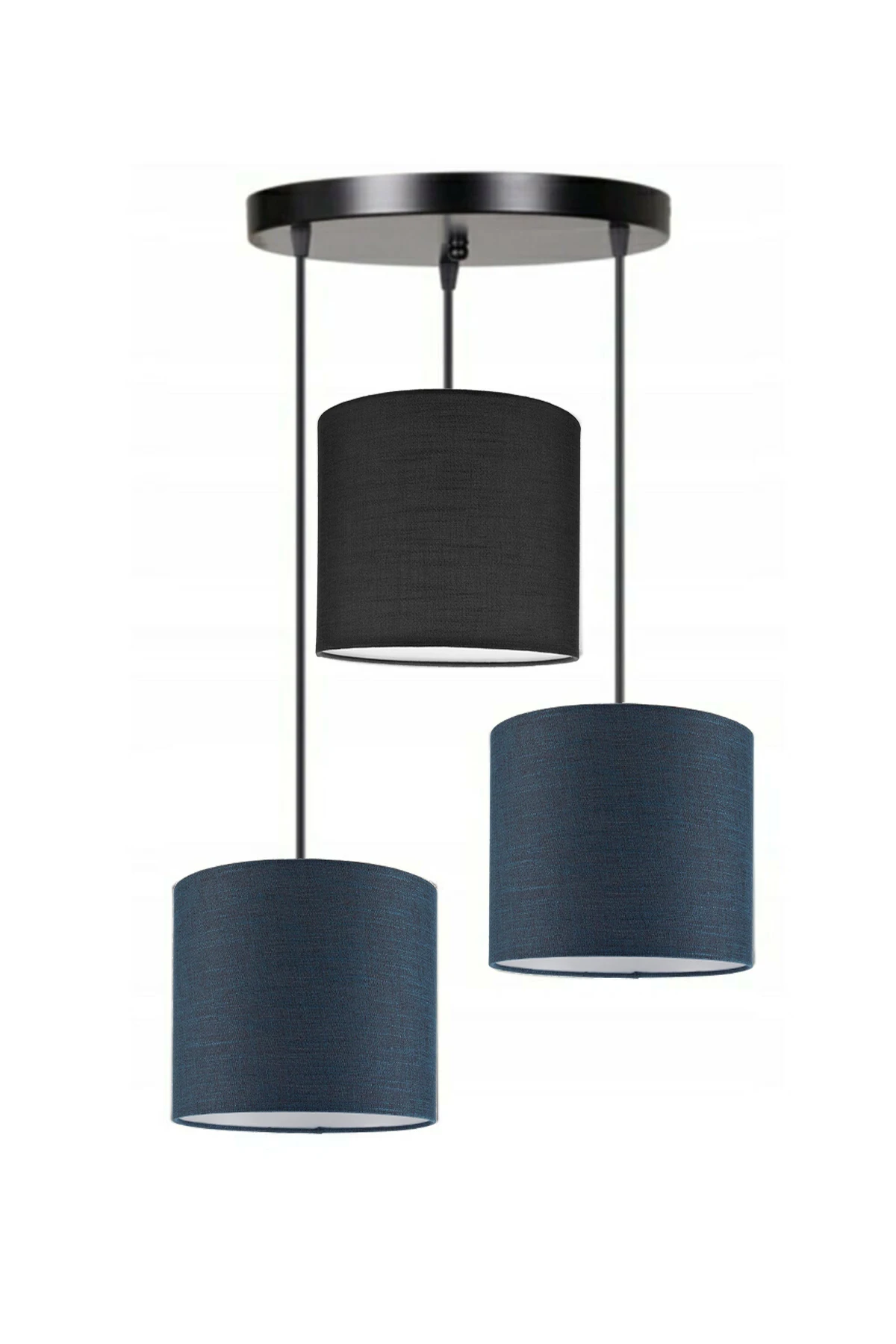 3 Heads 2 Navy Blue 1 Black Cylinder Fabric Lampshade Pendant Lamp Chandelier Modern Decorative Design For Home Hotel Office