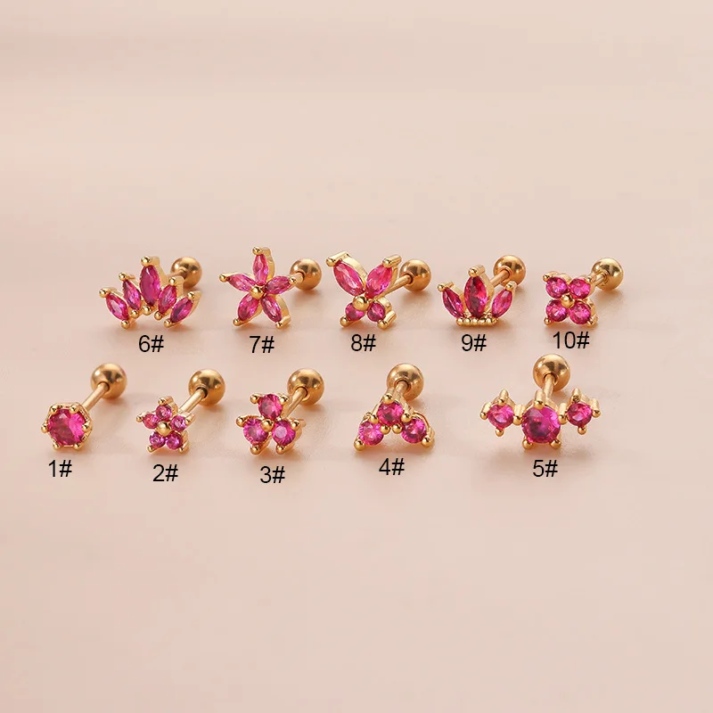 

1PC Stainless Steel Pink Zircon Butterfly Crown Stud Earrings for Women Helix Cartilage Earring Conch Tragus Piercing Jewelry