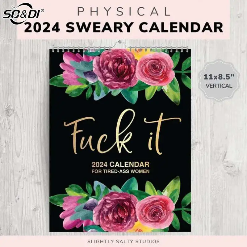 

1 шт., новогодний подарок 2024, календарь для уставших женщин, бумажная подвеска с вилкой, календарь, расписание рабочего стола, стоячий календарь, Декор