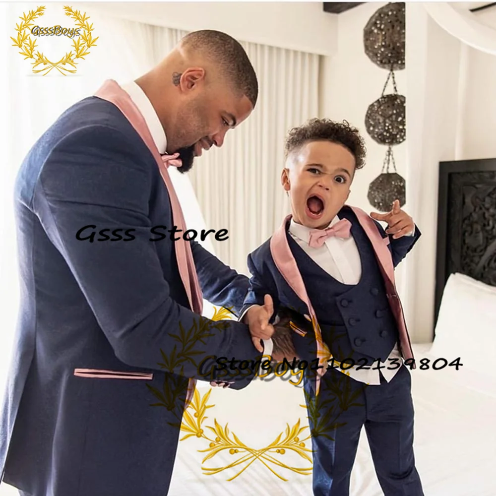 Boy's Suits 3 Pcs Costume Shawl Lapel Tuxedos Slim Fit Groom Prom Terno Kids Blazer Jacket+Pant+Vest