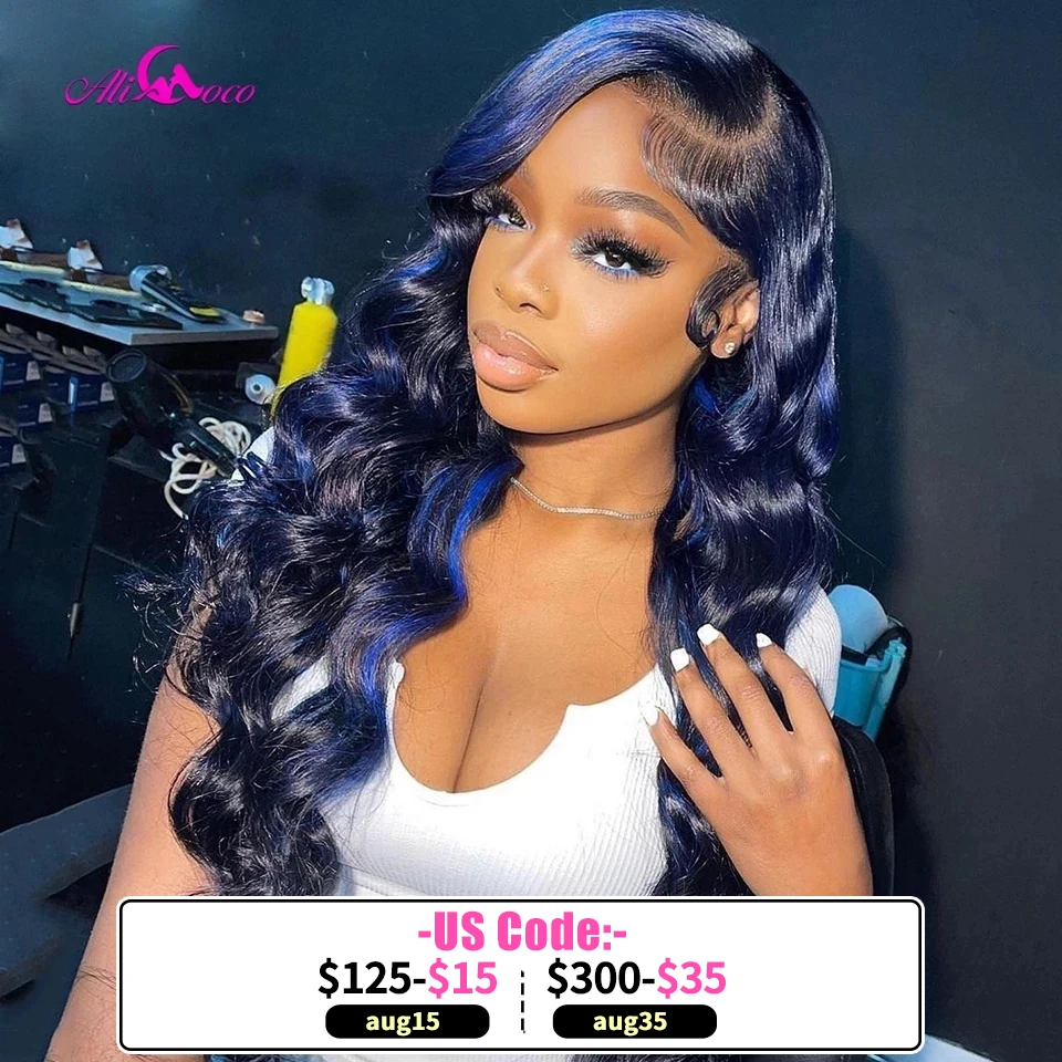 HD Lace Highlight Blue Wig Human Hair Lace Frontal Wigs For Women 180 Density Lace Wig Pre Plucked 13*4 Lace Frontal Pre Plucked