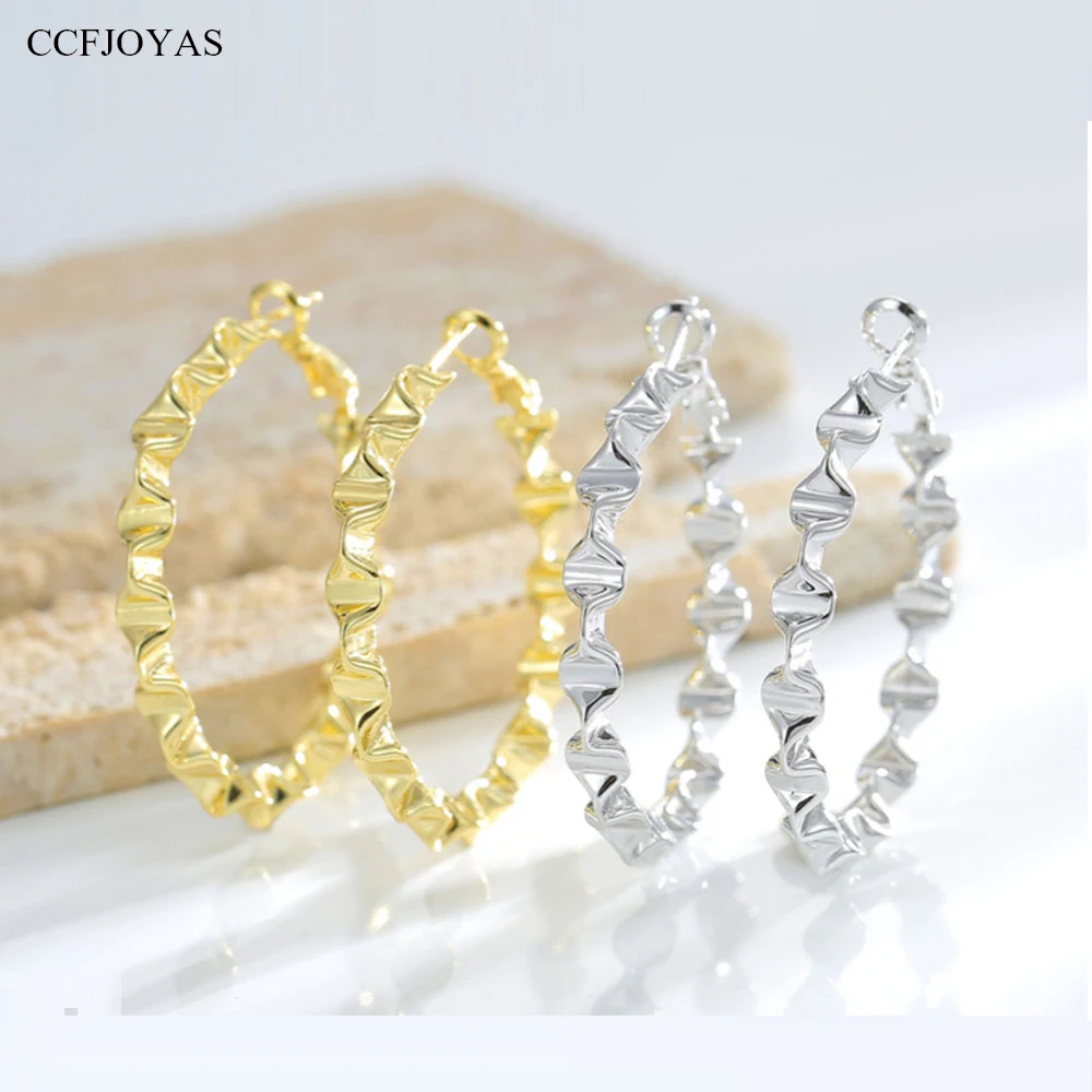 

CCFJOYAS European and American Exaggerate Big Hoop Earrings for Women Wrinkle Design Personality Temperament Round Circle Earrin