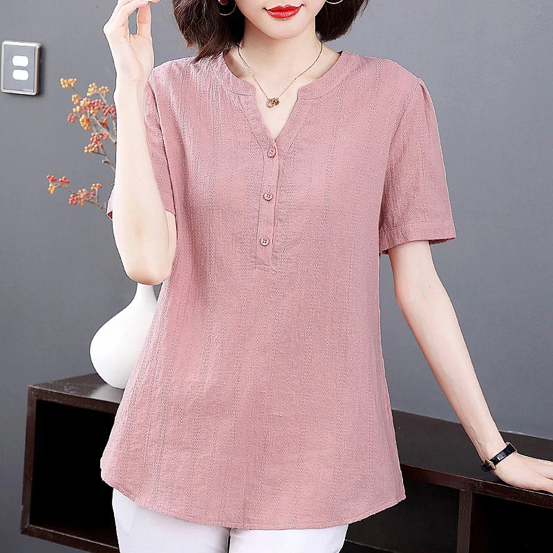 

2023 Summer New Pure Cotton Loose Blouse Women's 3/4 Sleeve Casual Fashion Solid Color Pullover Women's Simple Versatile Top