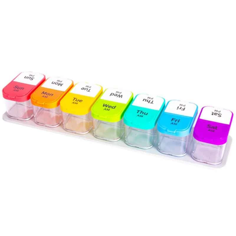 

A-273 Double-Open 14 Grids Weekly Storage Pill 7 Day Medicine Tray Vitamin Tablet Case Box Organizer Pill Organizer