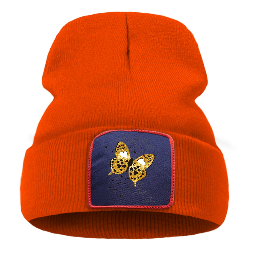 

Love Letter For You Golden Butterfly Cool Women Winter Hat Outdoor Keep Warm Ski Man Knitted Hats Sofe Cotoon Beanie For Teens