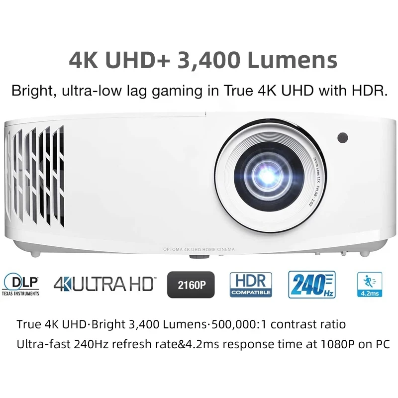 Проектор Optoma UHD506 4K 3840x2160 3D HDR Видеопроектор для кинотеатра 240 Гц Частота