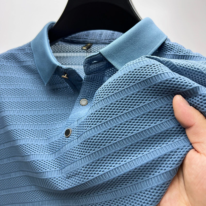 

2023 Ice Silk Mesh Hollow Men's POLO Shirt Summer Fashion Breathable Loose T-shirt Business Casual Men Clothing Ropa