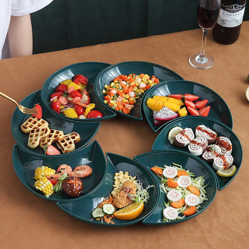 

Набор обеденных тарелок, комбинированная тарелка из пищевого полипропилена в форме Луны, посуда для гурманов, тарелка, кухонные аксессуары, 8 блюд