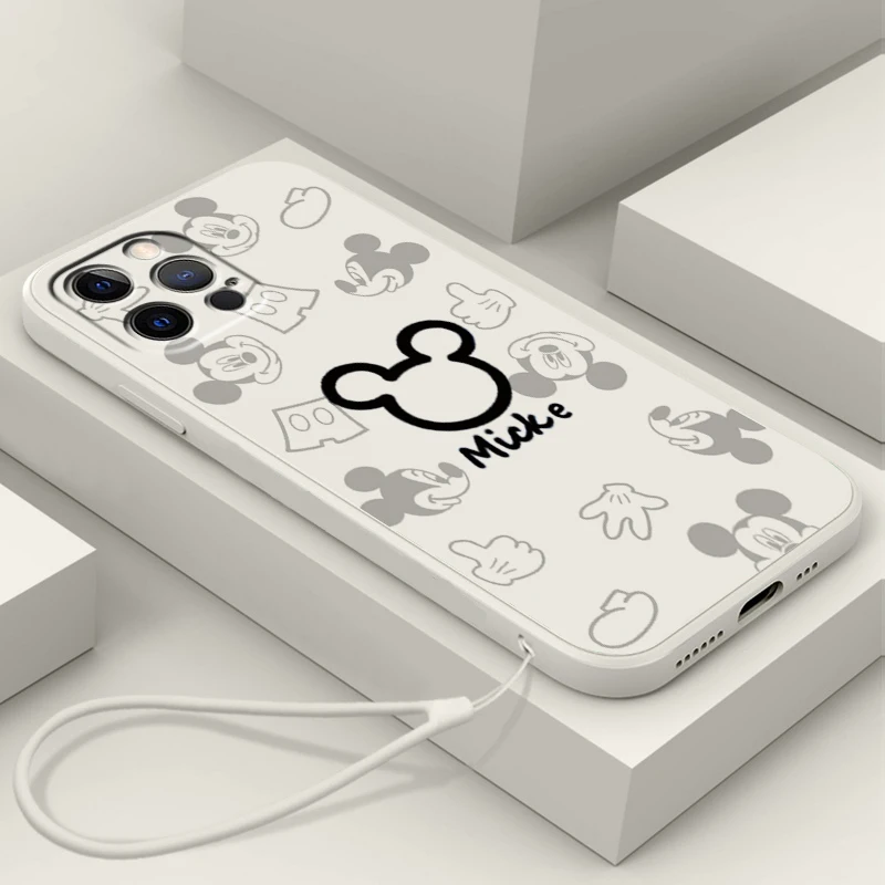 

Disney Mickey Minnie Comics Liquid Rope Cover Phone Case For Apple iPhone 14 13 12 Mini 11 XS Pro Max X XR Plus SE 2020 Funda