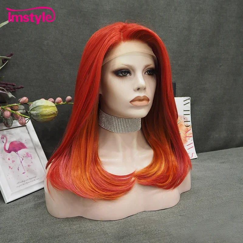 Имбирный оранжевый парик Imstyle синтетический на сетке спереди прямые волосы