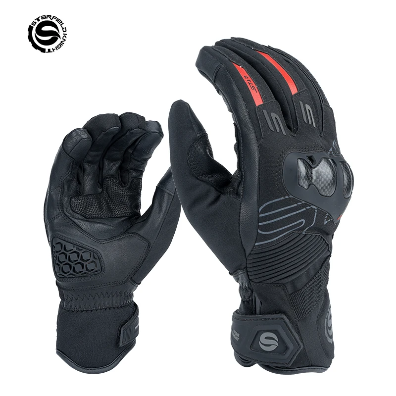 SFK мотоциклетные перчатки из углеродного волокна, зимние, с добавлением пуха, теплая натуральная козья кожа, ветрозащитные, водонепроницаемые, аксессуары для снаряжения для верховой езды