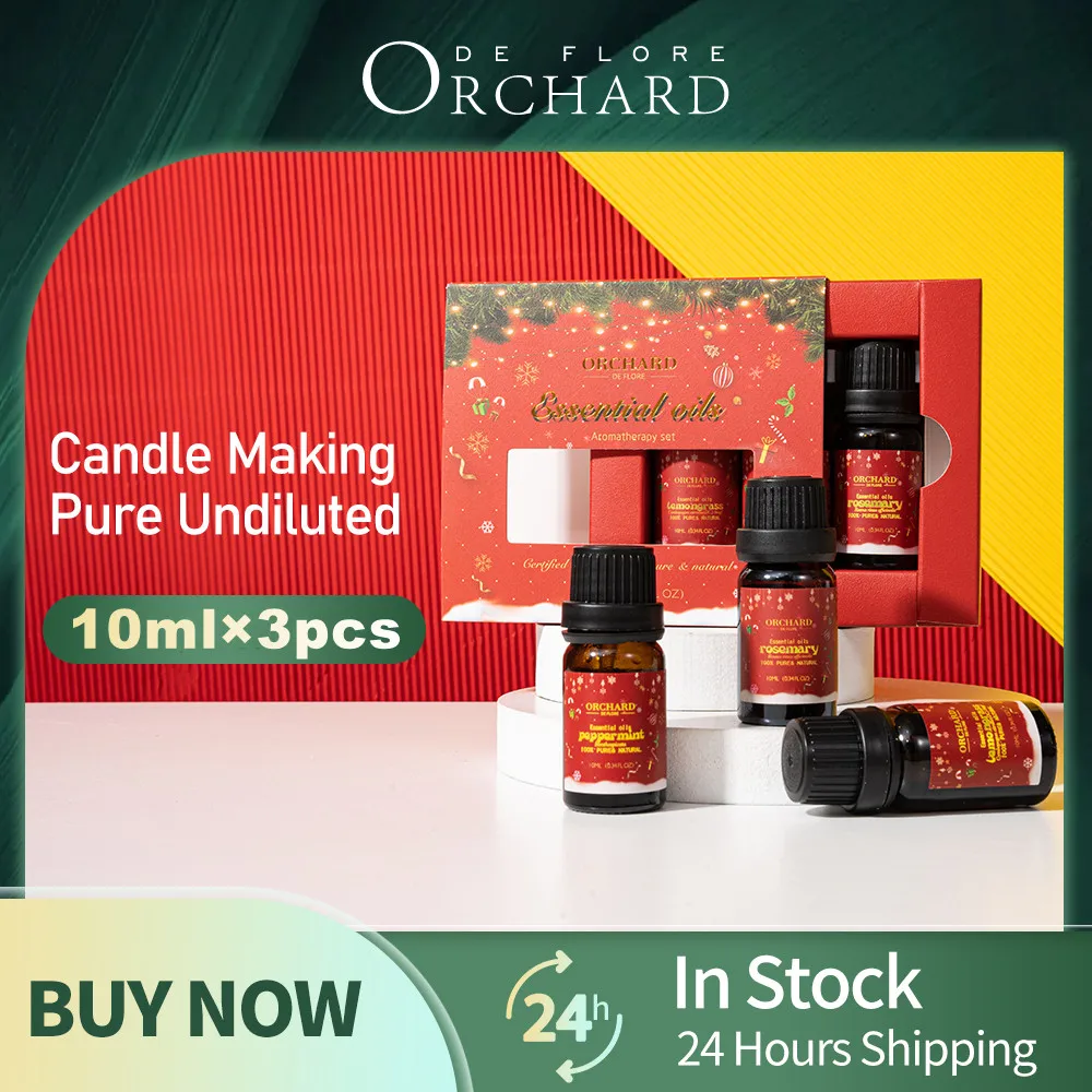 Orchard 3pcs Set Christmas Pure Difuser Essential Oil Rosemary Peppermint Lemongrass Hotel Candle Fragrance Oil For Humidifier