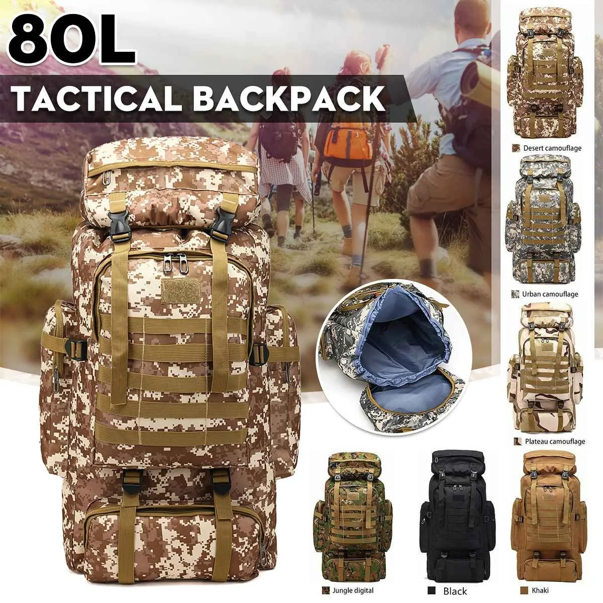 

80L Elastic Larger Backpack Outdoor Military Camouflage Waterproof Sports Backpack Camping Hiking Bag Climbing Mountain Backpack