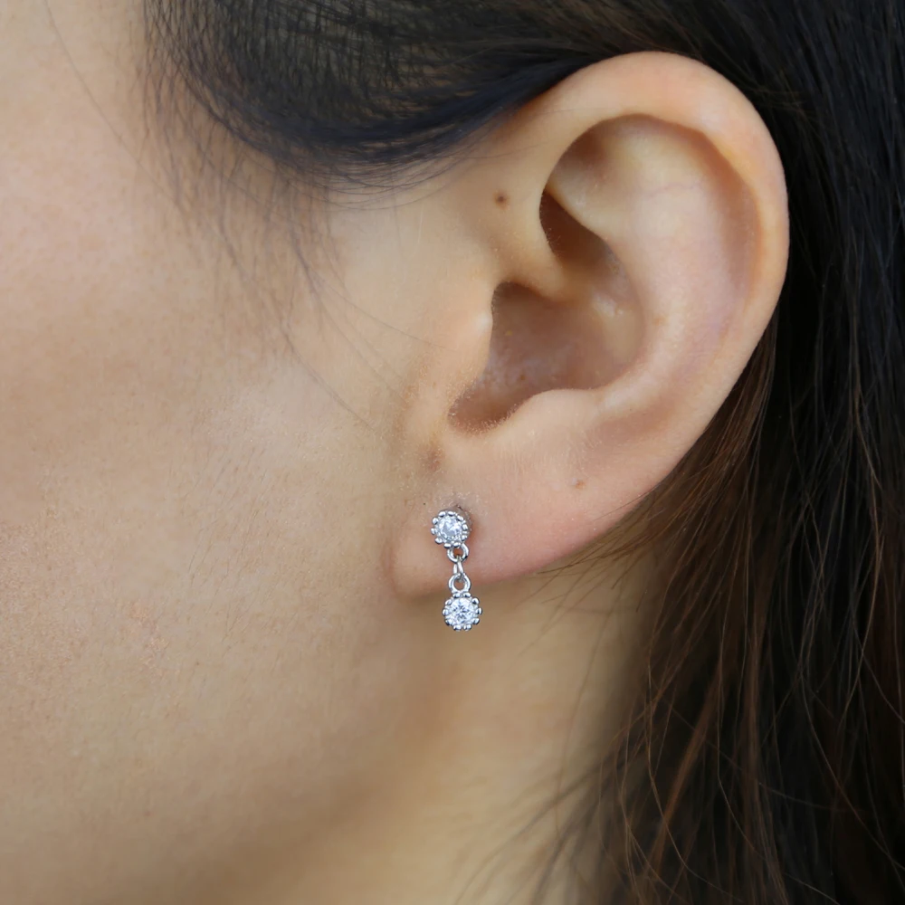 

100% pure 925 sterling silver cubic zircon pave Flower chain tassel dangle earring with gold silver plated wedding earrings Gift