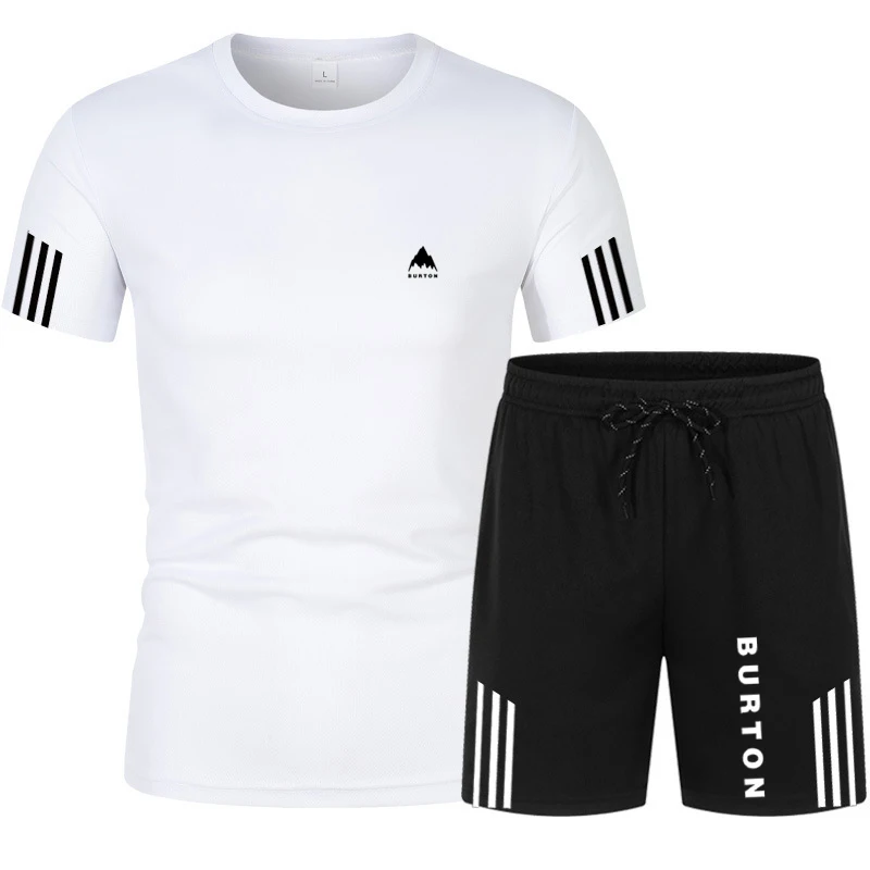 

BURTON Casual Tracksuit men's Clothing Summer Men Fitness Set Sporting Suit Short Sleeve T Shirt Shorts Quick Drying 2 Piece Set