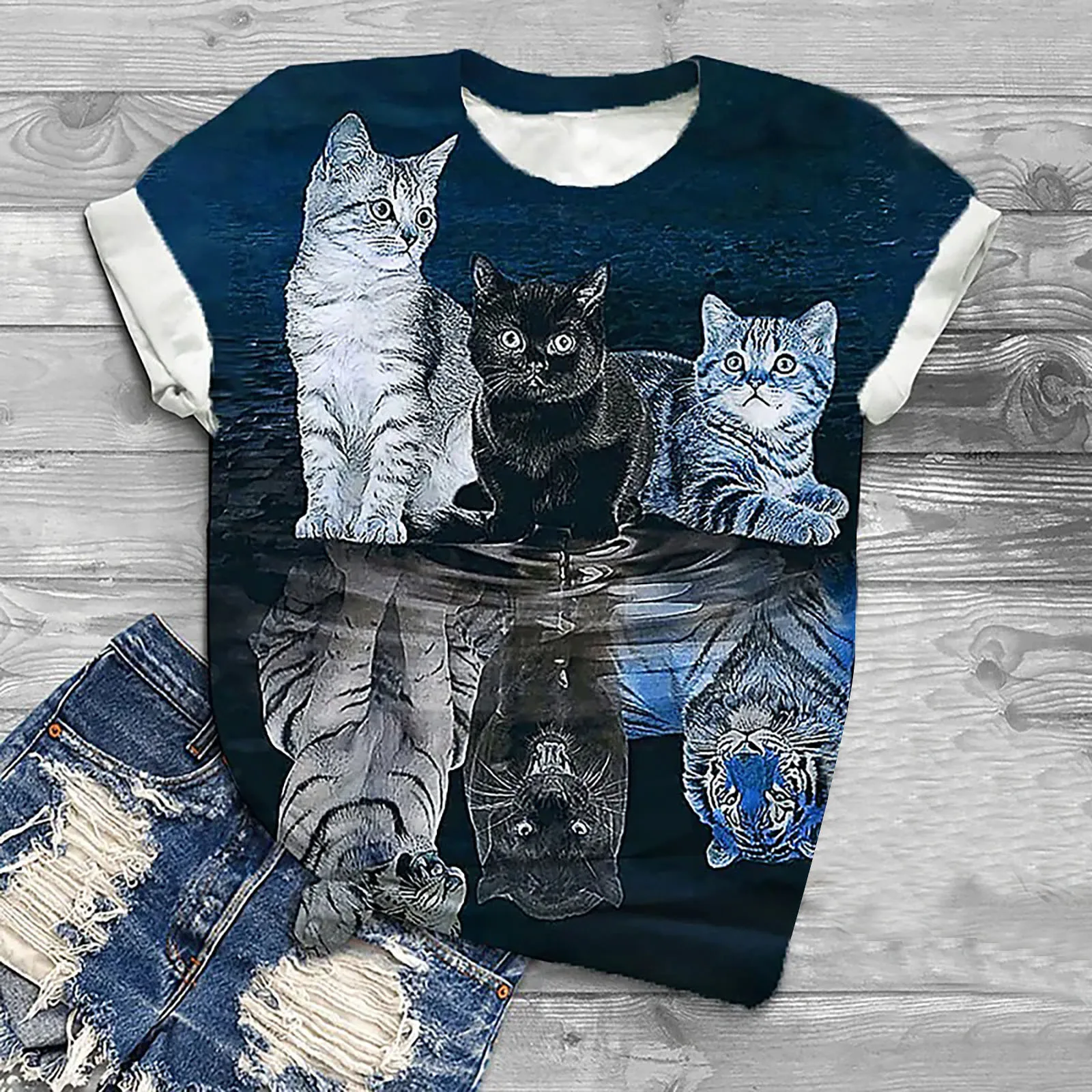 

Summer T-Shirt Women 3D Printing Cute Cat Fashion Tee 2023 New Harajuku Animal T Shirt Round neck Short Sleeve S-XXL