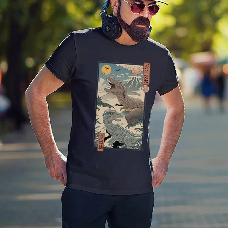 Винтажная Футболка Ukiyoe в стиле аниме веселая Женская и Мужская Летняя