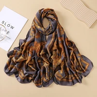 new printed pattern imitation silk medium and long silk scarf fashion western style air conditioning scarf dual purpose shawl