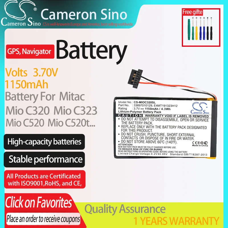 Batterie Rechange Pour GPS Mio C320, C520, C720 - Li-Polymer 1400mAh 3.7V