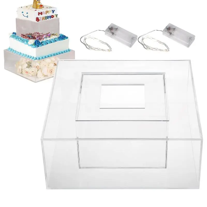 

Acrylic Cake Stand Square Cake Display Box Dessert Bakery Stand Risers Display Centerpiece For Anniversaries Birthday Wedding