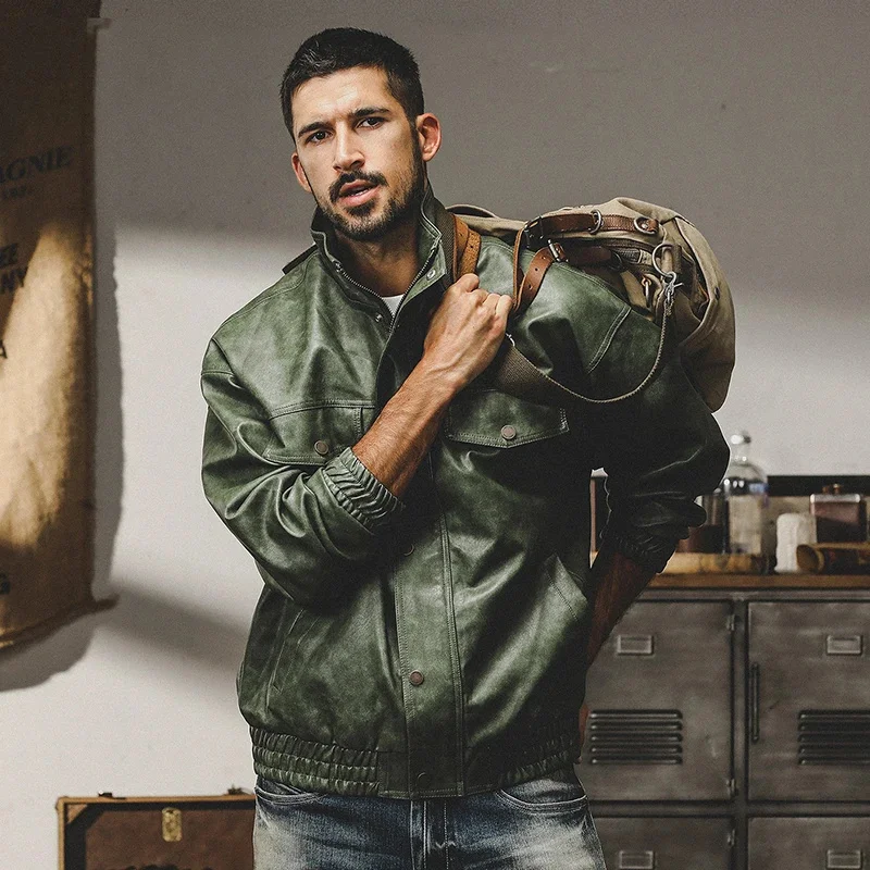 Куртка мужская из мягкой ПУ кожи Классическая свободная мотоциклетная куртка в
