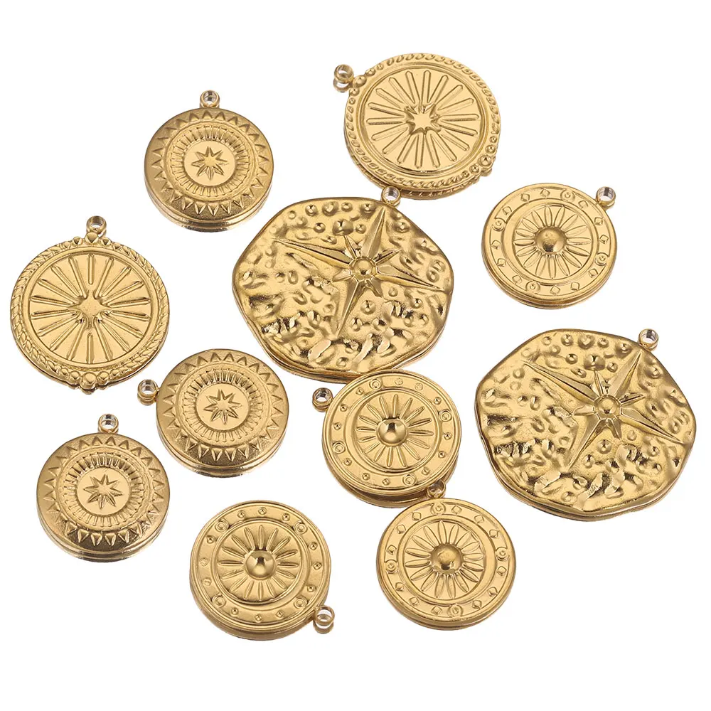 

5pcs Lot Stainless Steel Gold Plated Round Irregular Astral Flower Charm Connector for Earring Diy Jewelry Making Supplies Bulk
