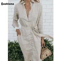 women latest casual shirt dress 2022 single breasted dresses female lepal collar patchwork sashes dress robe clothing size s 5xl