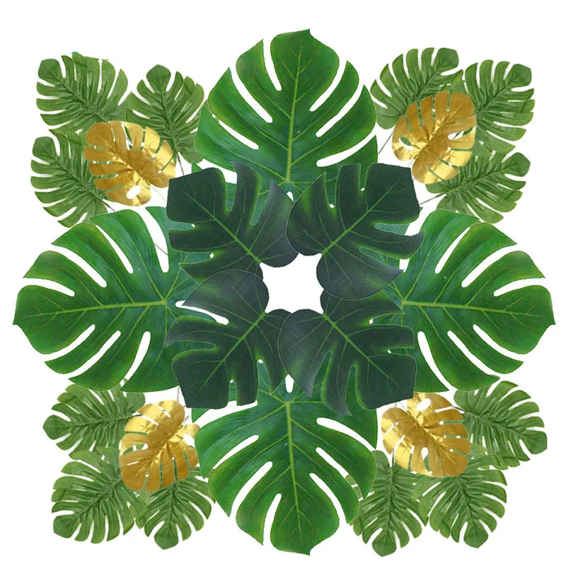 

Tropical Palm Leaves Summer Monstera Artificial Silk Turtle Leaves For Home Hawaiian Luau Beach Wedding Party table Decoration