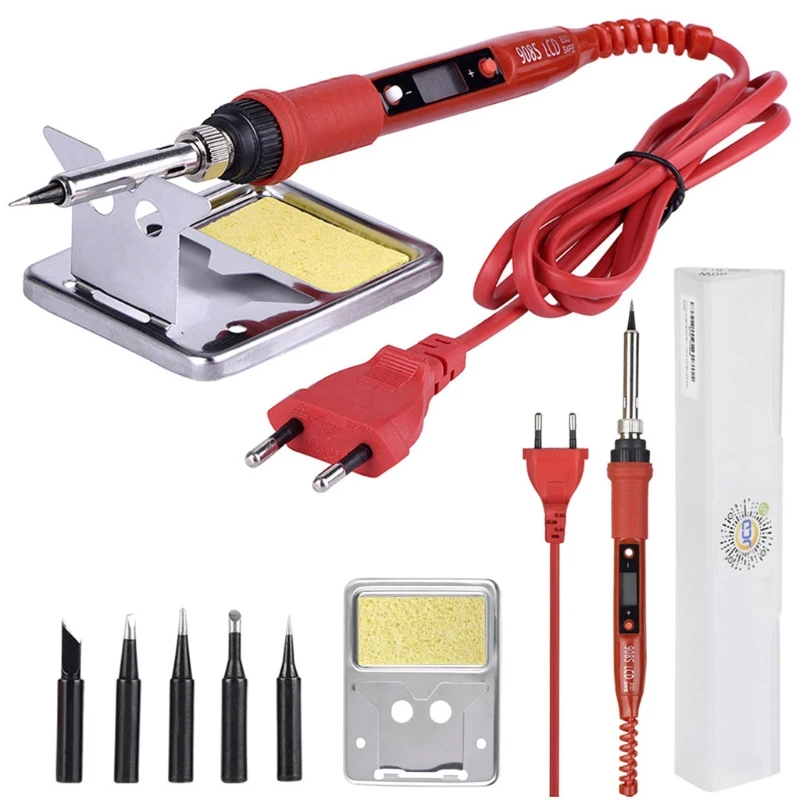 

LCD Digital Soldering Iron Set 220V 80W for DIY Use with 5 Soldering Iron Heads Desoldering Pump Soldering Iron Stand M4YD