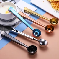 two in one stainless steel coffee spoon seal clip kitchen gold accessories cafe expresso cucharilla decor wholesale