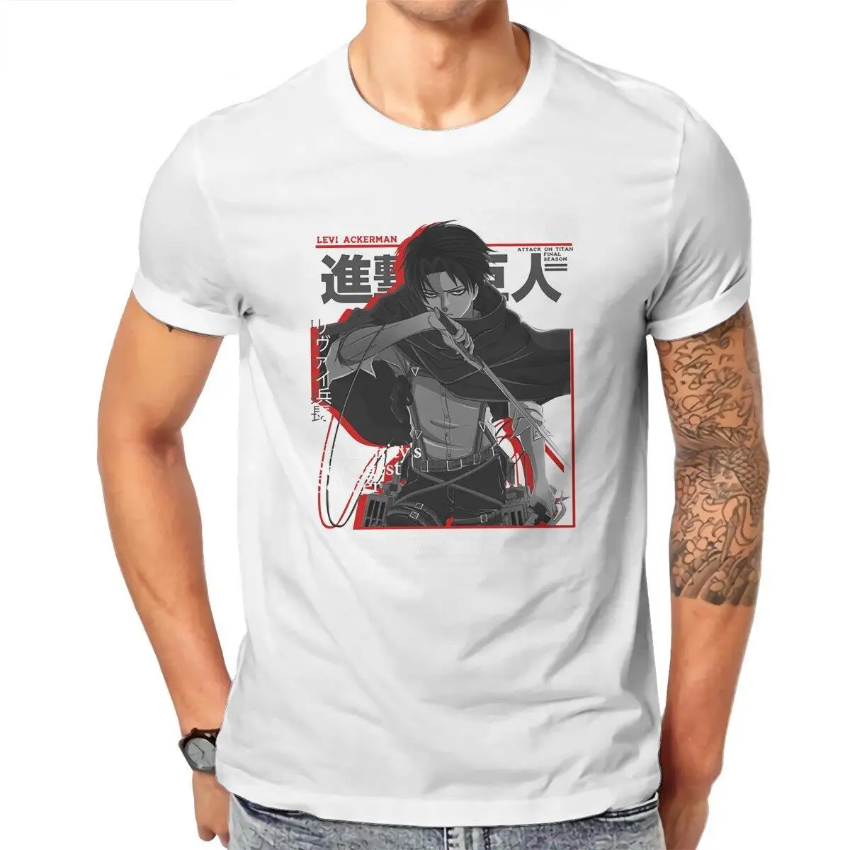 Shingeki No Kyojin Levi  Men's T Shirt Japanese Anime Attack on Titan Amazing Tees T-Shirt Pure Cotton Gift Idea Clothing